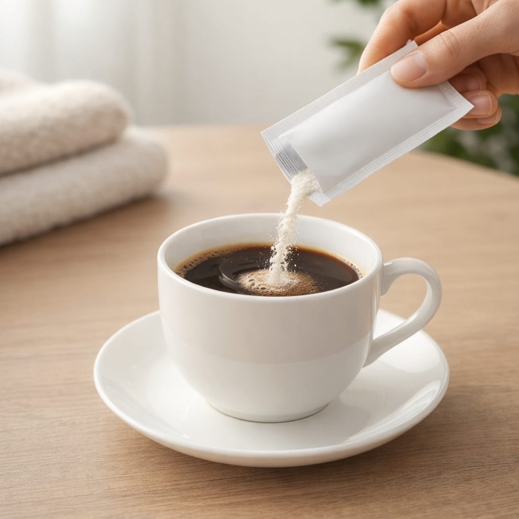 Java Burn powder being added to coffee