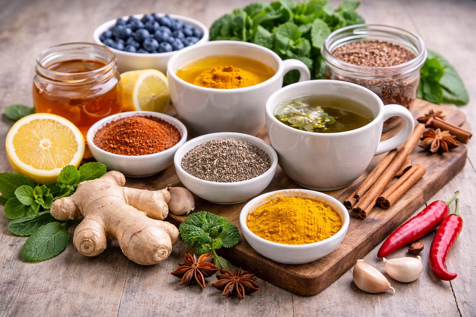 natural metabolism boosting ingredients including turmeric ginger green tea and spices