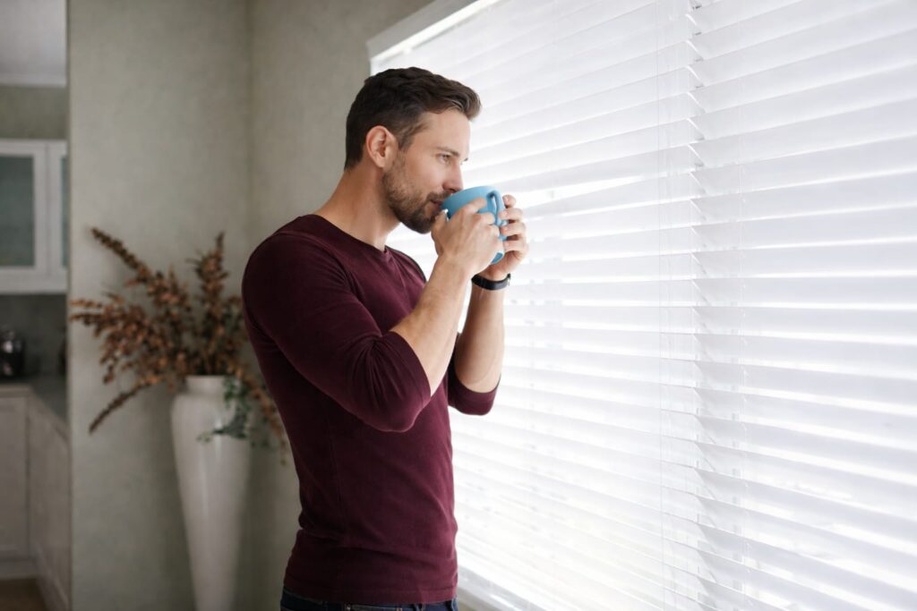 man drinking coffee in the morning where to buy java burn safely online