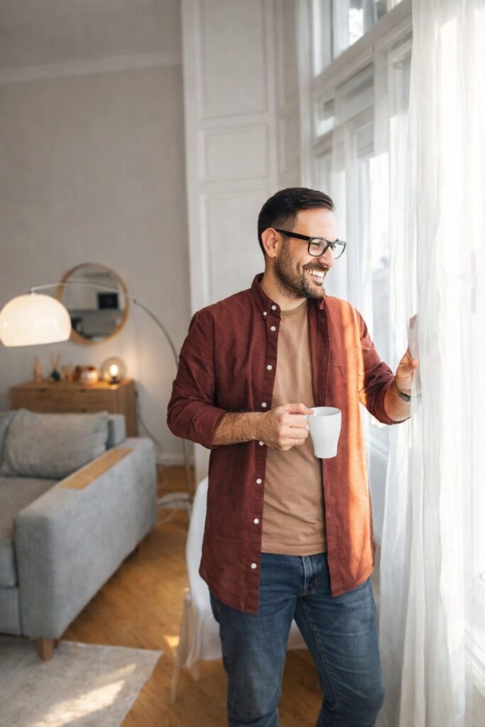man drinking coffee in the morning with Java Burn ingredients for weight loss support