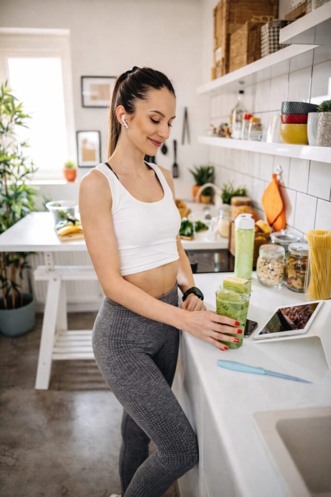 Java Burn before and after results routine woman preparing drink in kitchen