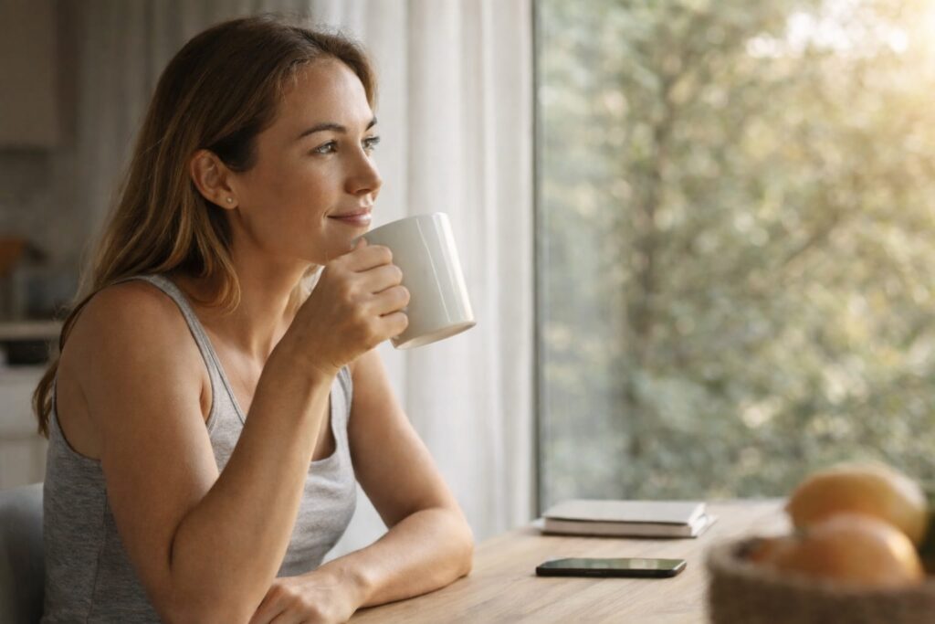 woman drinking coffee in the morning boosting metabolism naturally