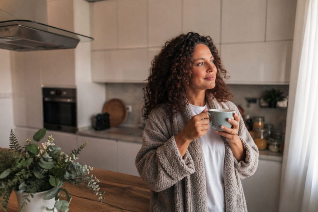 woman drinking coffee in the morning supporting metabolism and healthy routine