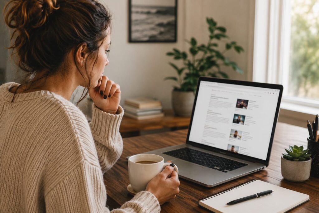 Java Burn complaints review article with coffee and laptop lifestyle scene